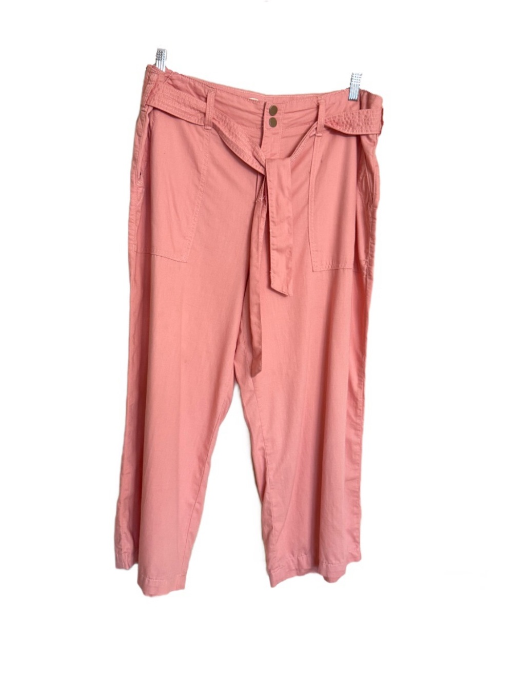 Seven7 Pants Womens Size 16 Pink Belted Wide Leg Crop High-Waist Patch Pockets